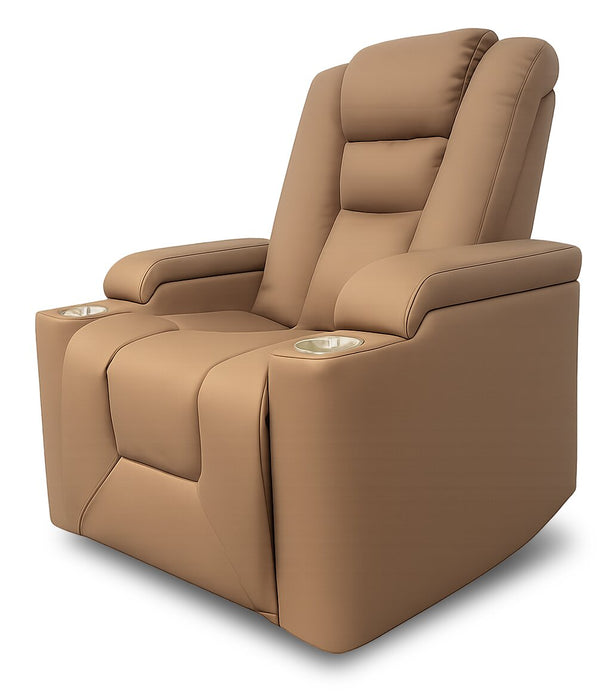 Rylen 35.4\" Faux Leather Power Reclining Chair with Power Headrest and Storage Armrests – Brown 