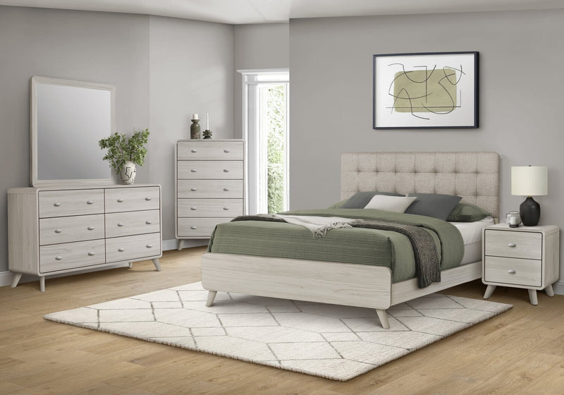Cami Panel Bed with Fabric Headboard & Frame, Grey Oak - Queen Size