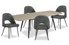 Joss 5pc Dining Set with Table & 4 Bay Chairs, 63-86.5\"W Butterfly Extension, Metal – Charcoal
