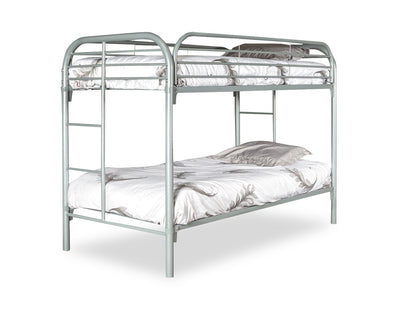 Logan Bunk Bed with Ladders & Guard Rail for Kids, Grey Metal - Twin/Twin | Lits superposés Logan pour enfants avec échelles et garde-corps, métal gris - simple et simple