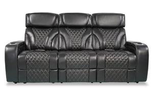 Elite Genuine Leather Power Reclining Sofa with Massage Function - Black