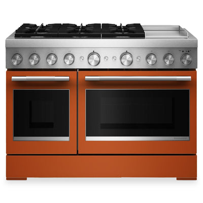 KitchenAid 6.3 Cu. Ft. 6 Burner Dual Fuel Range with Griddle – Scorched Orange - KFDD948SSC  | Cuisinière hybride KitchenAid de 6,3 pi³ à 6 brûleurs avec plaque chauffante - orange brûlée - KFDD948SSC