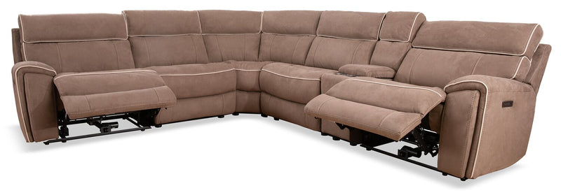 Cindy Crawford Home Newport 6-Piece Faux Suede Power Reclining Sectional with Armless Reclining Chair - Taupe