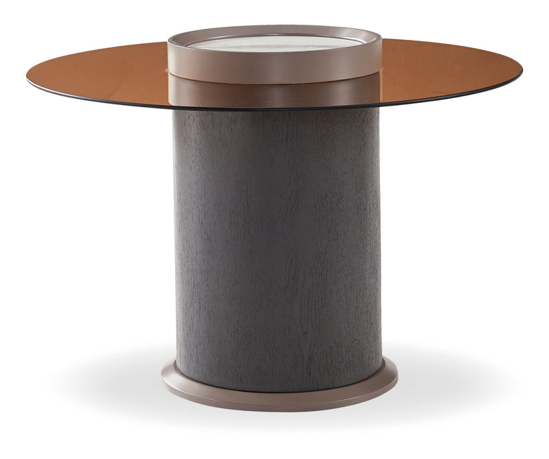 Circa 23.6\" Modern Round End Table - Amber Tempered Glass and Black Wood