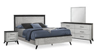 Blake 6pc Bedroom Set with Bed, Dresser, Mirror & Nightstand, Grey & Black - Queen Size 