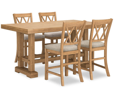 Archer 5pc Counter-Height Dining Package with 72-108"W Extension Table & 4 Chairs - Light Brown | Ensemble de salle à manger Archer 5 pièces de hauteur comptoir avec table à rallonge, 72 po à 108 po et 4 chaises - brun clair
