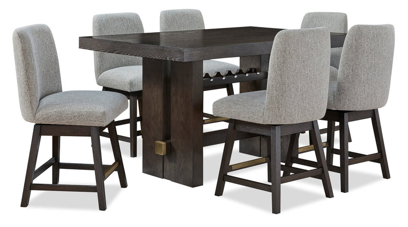 Metro Counter Height 7pc Dining Set with Table & 6 Chairs, Built-in Wine Rack, 66\"W - Brown/Beige