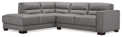 Citadel 2-Piece Left-Facing Top-Grain Genuine Leather Sectional with Wood Legs - Grey | Sofa sectionnel de gauche Citadel 2 pièces en cuir véritable de qualité supérieure avec pattes en bois - gris