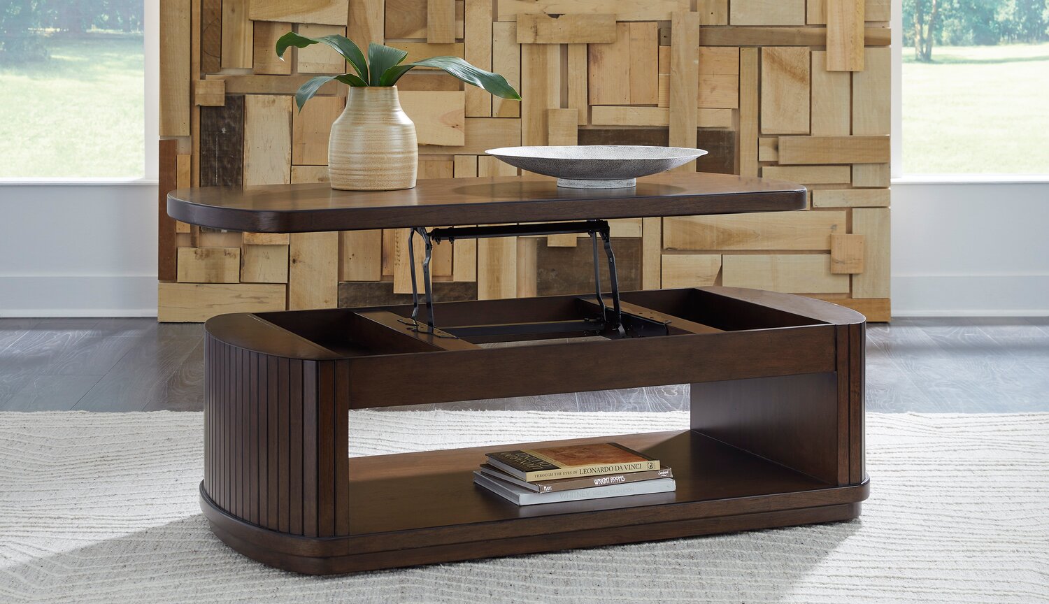 Vernon 56” Modern Solid Wood Lift Top Coffee Table with Storage, Sh ...