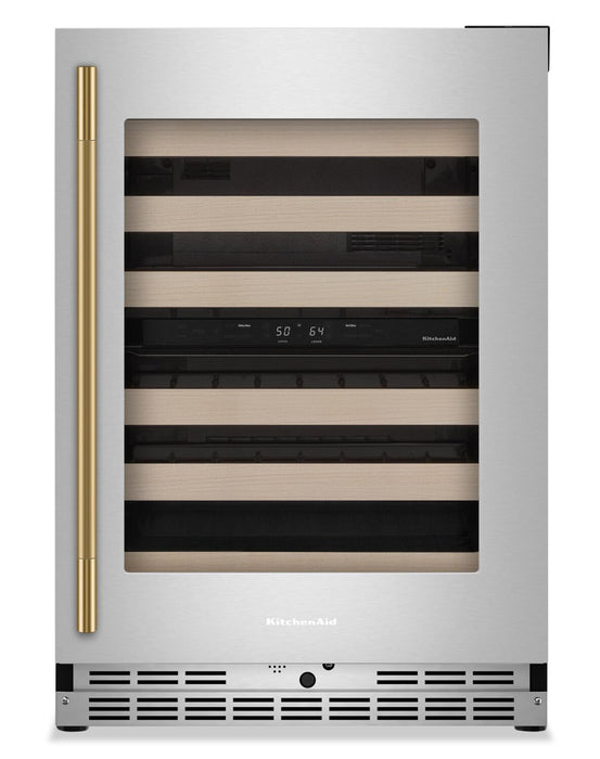 Kitchenaid® 24\" Undercounter Wine Cellar with Full-Extension Wood-Front Racks - Stainless Steel - KUWR524SPS