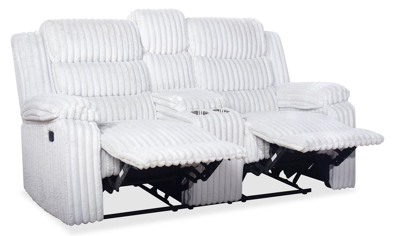 Bryson 72\" Faux Fur Fabric Reclining Loveseat with Storage Console - Mist Grey