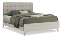 Cami Panel Bed with Fabric Headboard & Frame, Grey Oak - Queen Size 