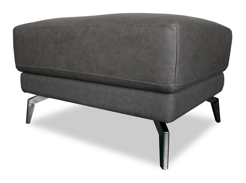 Melrose 31\" Top-Grain Genuine Leather Ottoman with Metal Legs - Grey