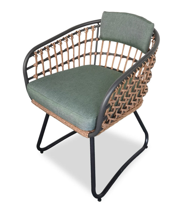 Kort & Co. Ibiza 5-Piece Outdoor Patio Set with Round Table & 4 Chairs - Hand-Woven Resin Wicker, Black Glass Table Top, UV & Weather Resistant - Dark Grey/Natural/Green