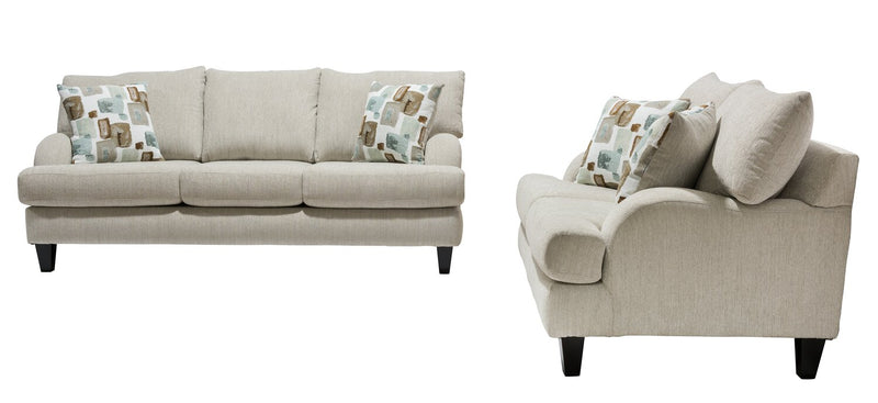 Made in Canada Nofia 80\" Chenille Fabric Sofa with Two Accent Pillows and Wood Legs - Linen Beige