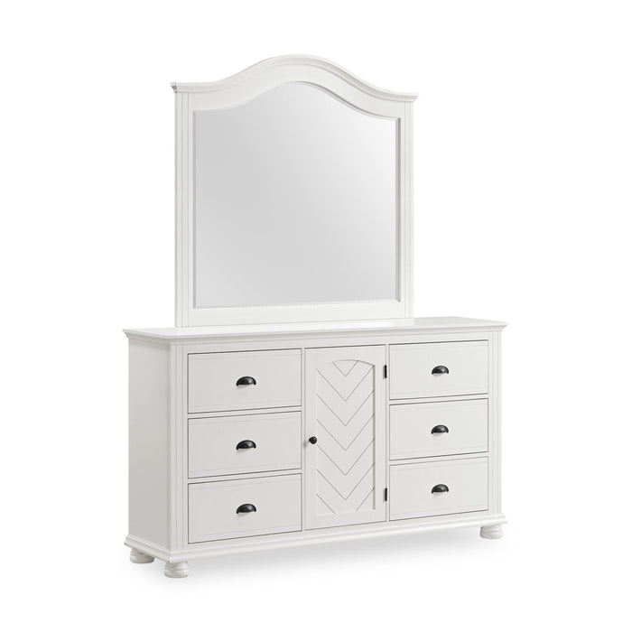 Ella 6pc Bedroom Set with Panel Bed, Dresser, Mirror & Nightstand, White - Twin Size