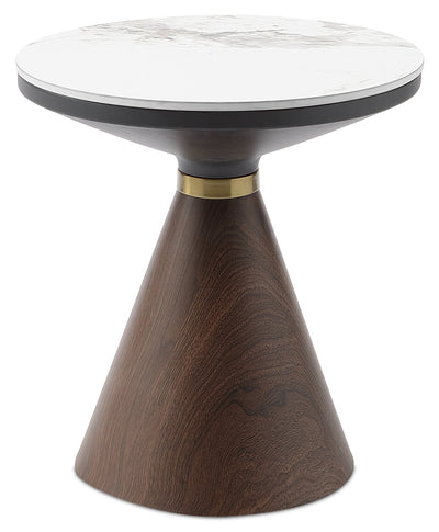 Alwin 19.5” Modern Round End Table with White Sintered Stone Top - Brown | Table de bout ronde moderne Alwin de 19,5 po avec dessus en pierre frittée blanche - brune