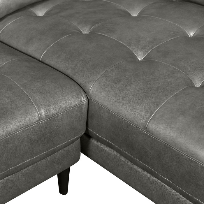 Edge 2-Piece Right-Facing Genuine Leather Sectional with Wood Legs and Removable Back Cushions - Grey