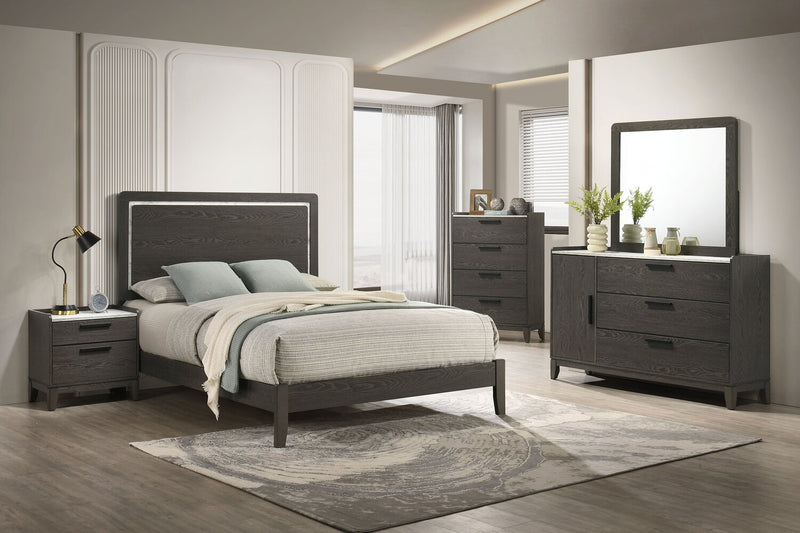 Sable Bedroom 3-Drawer Dresser with Storage Cabinet, 59\"W x 37\"H - Dark Grey