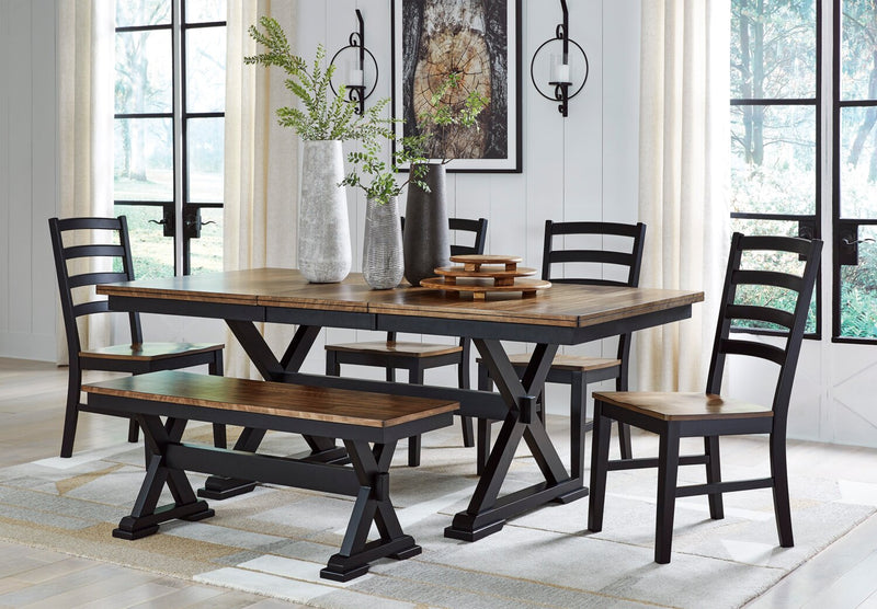 Raven Dining Bench, 48\"W - Two-Tone Black & Brown