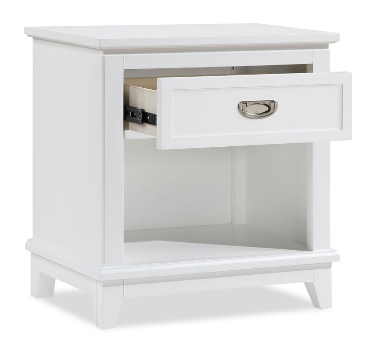 Quinn Bedside 1-Drawer Nightstand with Shelf, 24\"W x 26\"H - White