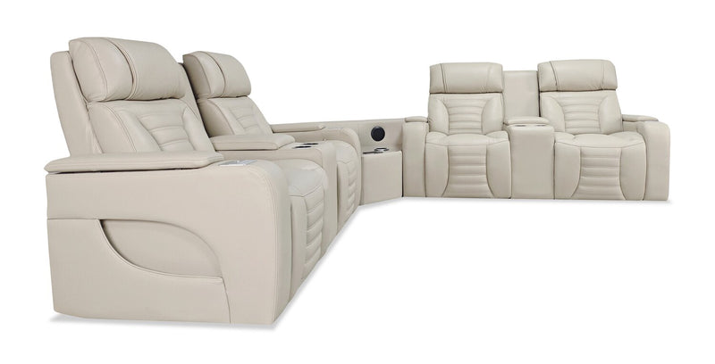 Zen 3-Piece Faux Leather Power Reclining Sectional with Massage and Two Refrigerator Consoles - Apricot