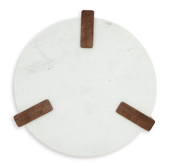 Merlin 22” Round Solid Wood and Marble End Table - White and Brown