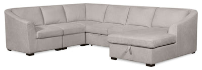 Envy 5-Piece Right-Facing Chenille Fabric Sleeper Sectional with Storage Chaise - Fog Grey |  Sofa-lit sectionnel de droite Envy 5 pièces en tissu de chenille avec fauteuil long de rangement - gris brouillard