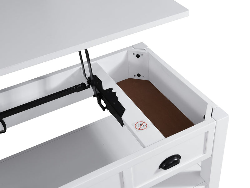 Centennial 48\" Modern Lift Top Coffee Table with Storage, Shelf & Casters - White