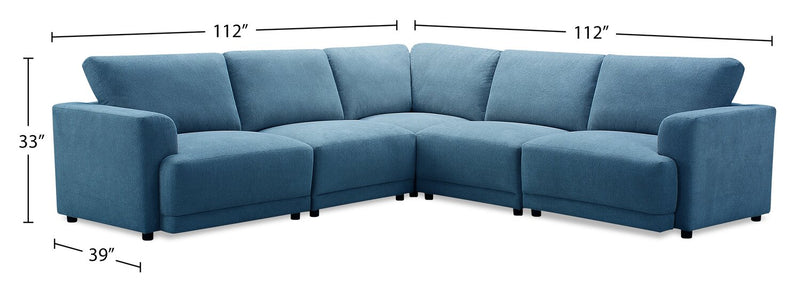 Voyage Modular 5-Piece Fabric Sectional with Removable Back Cushions – Blue