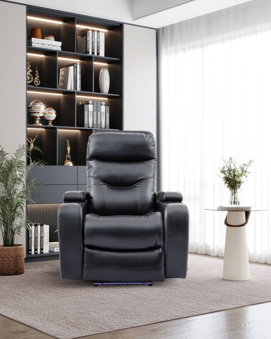 Glow 33\" Fabric Power Reclining Chair with Storage Armrests - Black