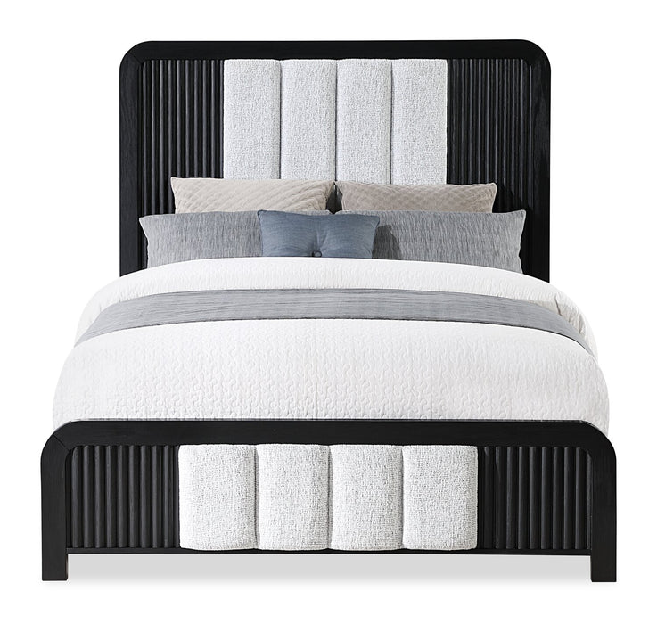 Kaleo Panel Bed with Headboard & Frame, LED, Fabric Panels, Modern, Black - Queen Size