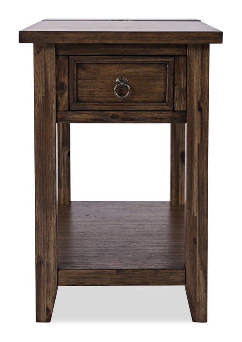 Branson 16\" Chairside Table with Storage, Shelf and USB Port - Dark Brown