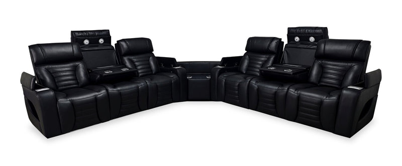 Zen 3-Piece Faux Leather Power Reclining Sectional with Massage and Two Drop-Down Consoles - Black