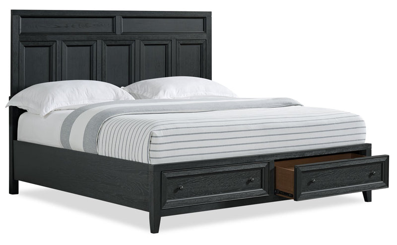 Casa Panel Bed with Headboard & Frame, Wood, Black - King Size