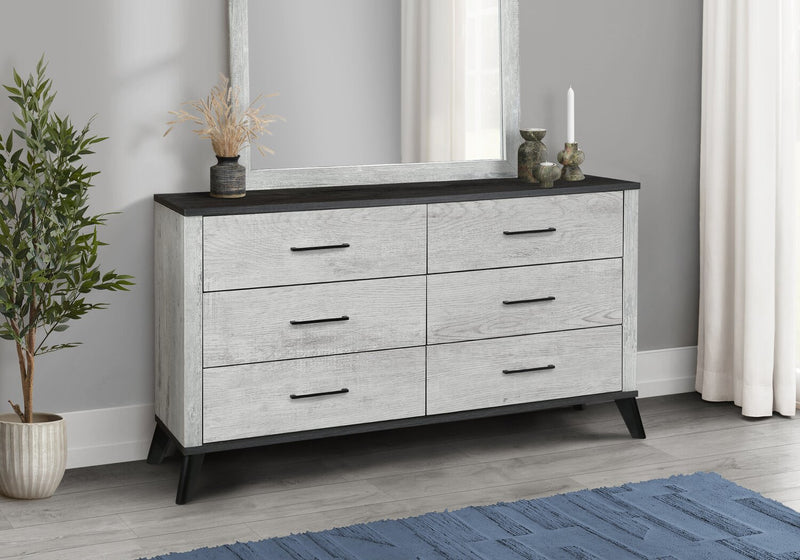 Blake Bedroom 6-Drawer Dresser, 60\"W x 32\"H - Grey & Black