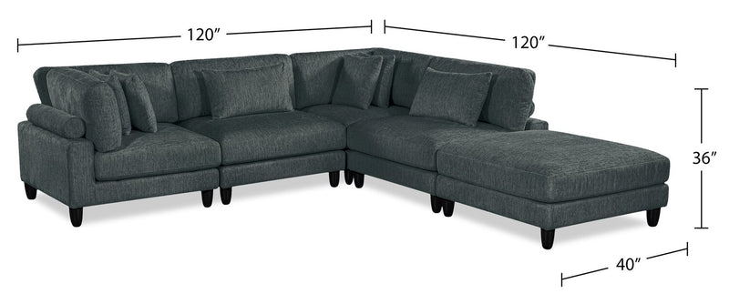 Lounge 5-Piece Chenille Modular Sectional with Ottoman– Grey