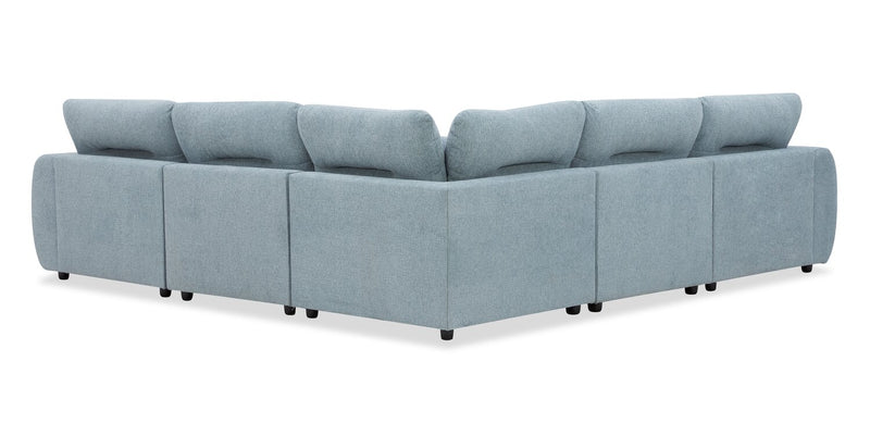 Alora 5-Piece Fabric Sectional with Three Accent Pillows and Rolled Arms - Blue