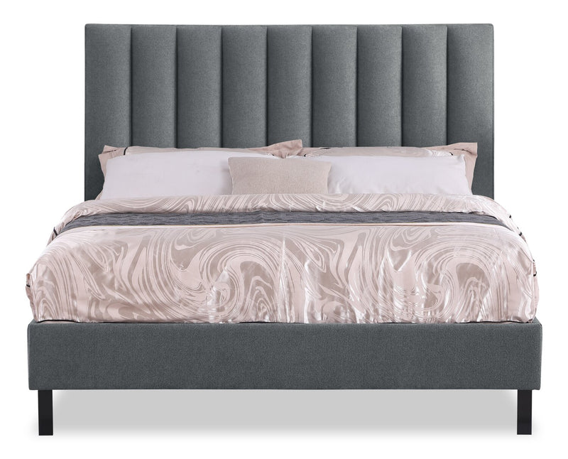 Amos Upholstered Platform Bed Base in Charcoal Fabric - Full Size