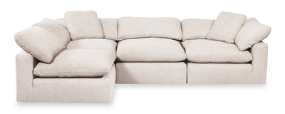 Eclipse Modular 4-Piece Linen-Look Fabric Pit Sofa Sectional with Reversible Feather Down Cushions - Linen White | Sofa sectionnel modulaire de style cocon Eclipse 4 pièces en tissu d’apparence lin avec coussins réversibles en duvet et plumes - blanc lin