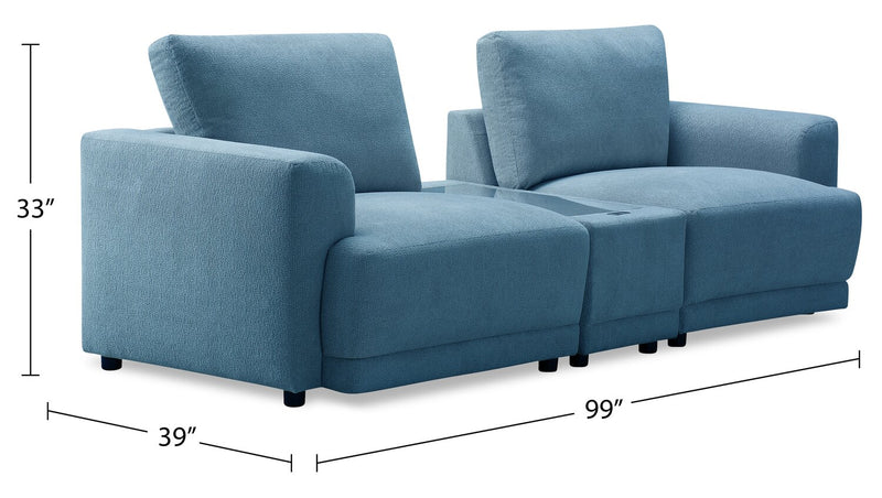 Voyage Modular 3-Piece Fabric Sectional with Console and Removable Back Cushions – Blue