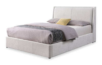 Nico Upholstered Storage Platform Bed in Polyester Taupe Fabric, Hyrdraulic Lift  - Queen Size | Lit plateforme rembourré Nico en tissu de polyester taupe avec rangement et levage hydraulique - format grand lit