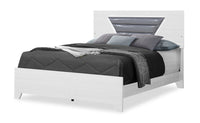 Elite Panel Bed with Headboard & Frame, LED, Modern, White - Queen Size