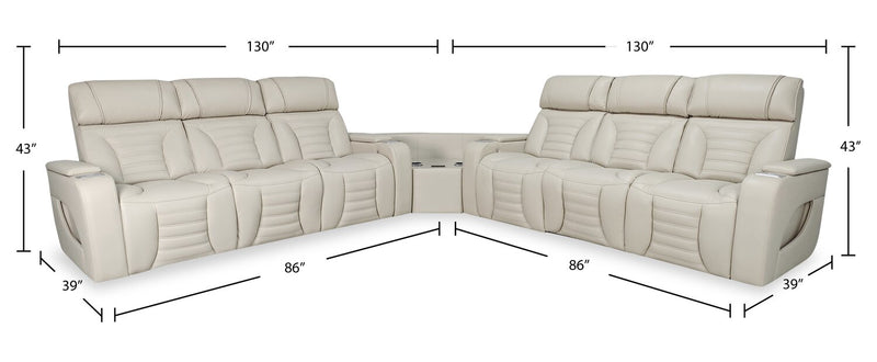 Zen 3-Piece Faux Leather Power Reclining Sectional with Massage and Two Drop-Down Consoles - Apricot
