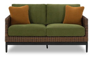 Tofino Outdoor Patio Loveseat - Resin Wicker, UV & Weather Resistant - Green/Brown/Black