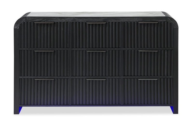 Kaleo 6pc Bedroom Set with Bed, Dresser, Mirror & Nightstand, LED, Modern,  Black - King Size