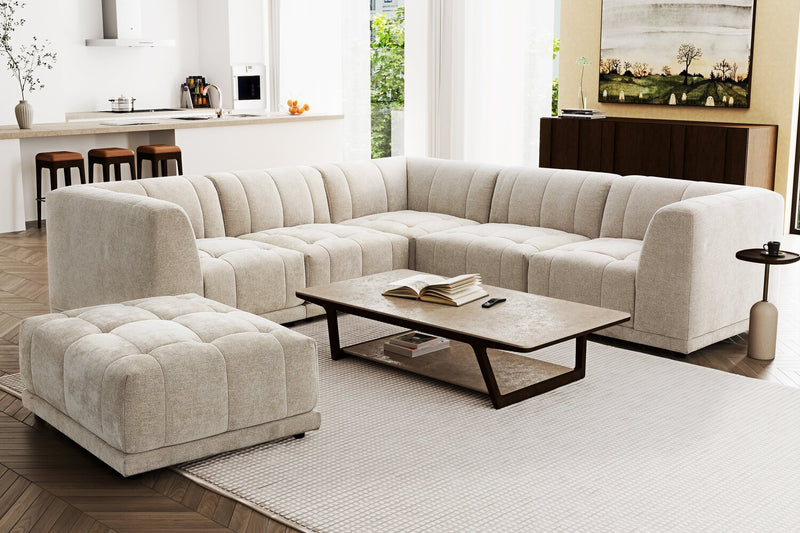 Oaklyn Modular 5-Piece Fabric Sectional with Tufted Seat Cushions - Beige