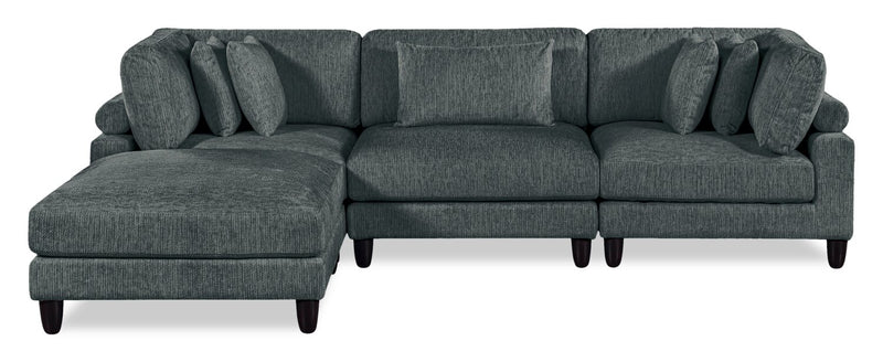 Lounge 4-Piece Chenille Modular Sectional with Ottoman – Grey 