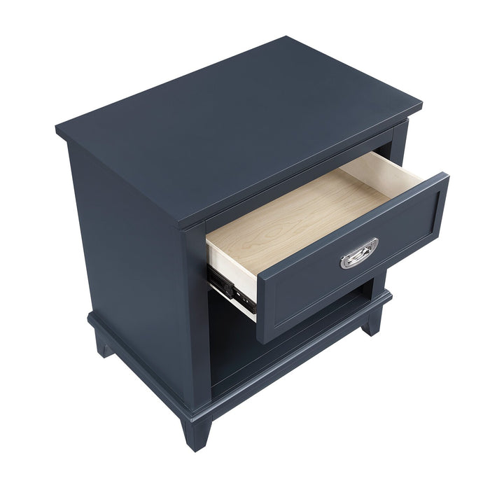 Quinn Bedside 1-Drawer Nightstand with Shelf, 24\"W x 26\"H - Blue