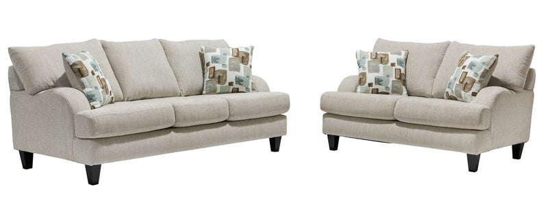 Made in Canada Nofia 80\" Chenille Fabric Sofa with Two Accent Pillows and Wood Legs - Linen Beige